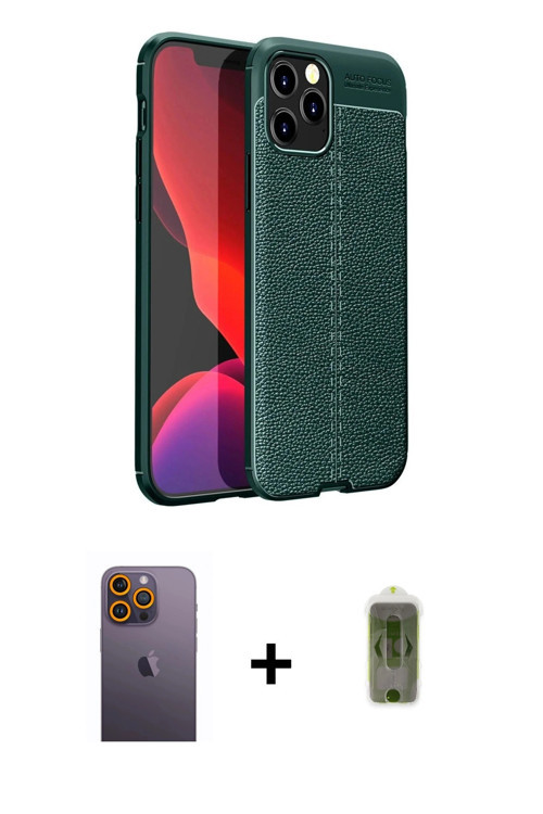 ieg™ iPhone 12 Pro Max Kılıf Doruk Klasik Özel Seri - Siyah Joko Magic 5D Hayalet Cam + Sarı Neon Fo