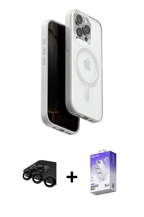 ieg™ iPhone 15 Pro Max Kılıf Pusula Form Serisi - Siyah Bilvis 5in1 3D Magic Cam Ekran Koruyucu + Si