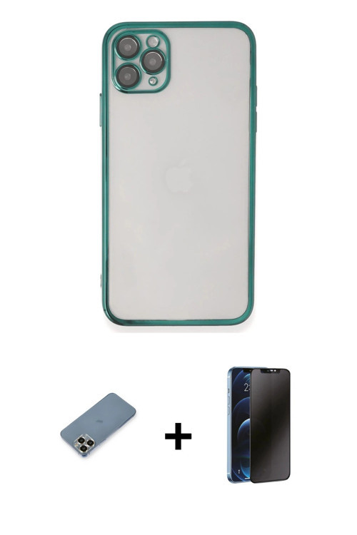 iPhone 11 Pro Max Kılıf Vadi Minimal - Siyah 3D Antistatik Hayalet Cam Ekran Koruyucu + Gold Me