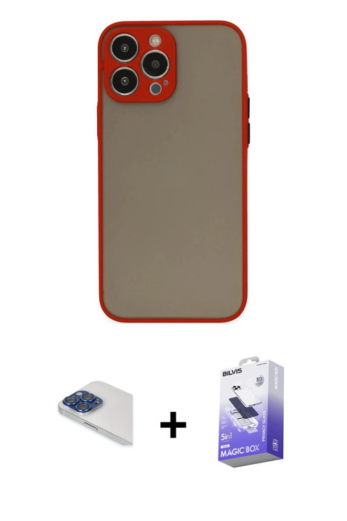 ieg™ iPhone 13 Pro Max Kılıf Ahenk Çizgi Serisi - Siyah Bilvis 5in1 5D Magic Hayalet Cam Ekran Koruy
