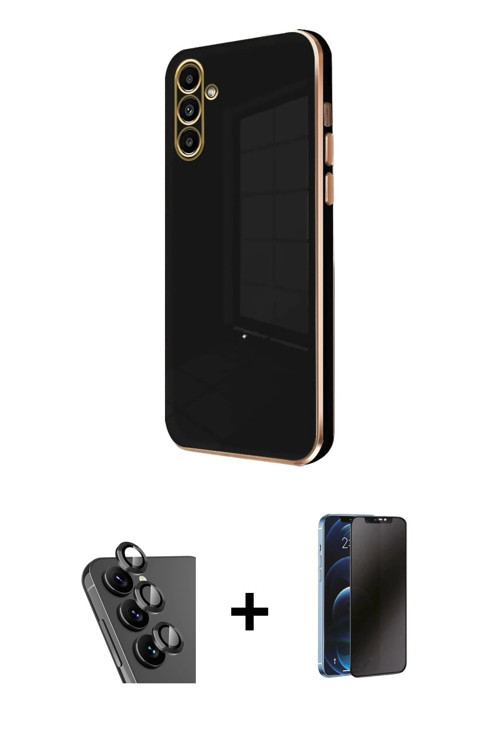 ieg™ Galaxy A25 5G Kılıf Yankı Serisi - Siyah 3D Antistatik Hayalet Cam Ekran Koruyucu + Siyah Valde