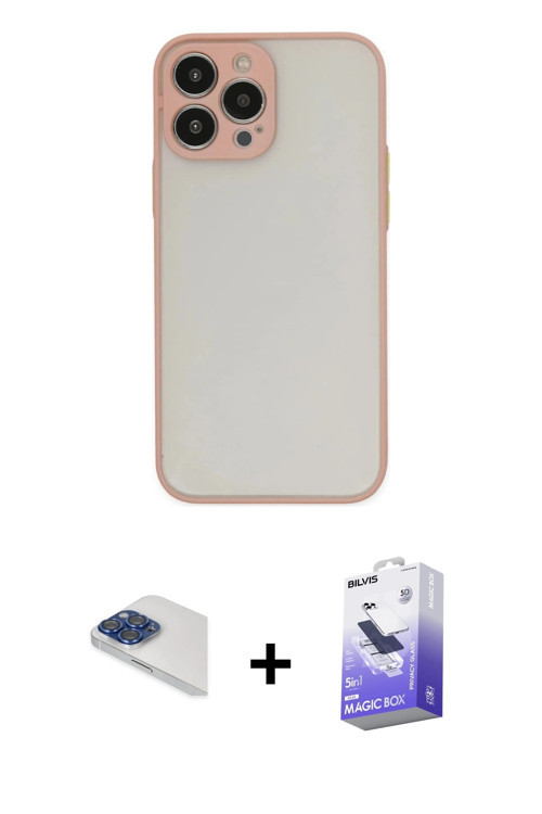 ieg™ iPhone 13 Pro Max Kılıf Ahenk Çizgi Serisi - Siyah Bilvis 5in1 5D Magic Hayalet Cam Ekran Koruy