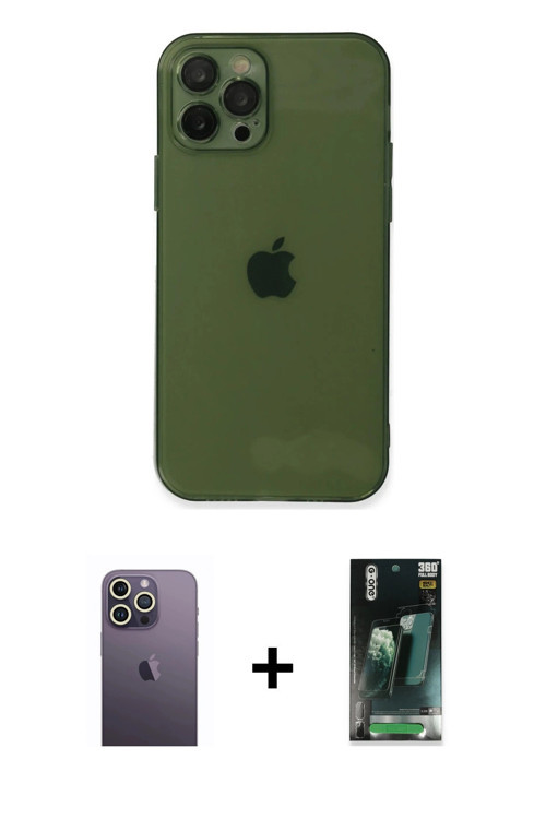 ieg™ iPhone 12 Pro Kılıf Ahenk Doku - Şeffaf 360 Full Body Arka Koruyucu + Beyaz Neon Fosforlu Kamer