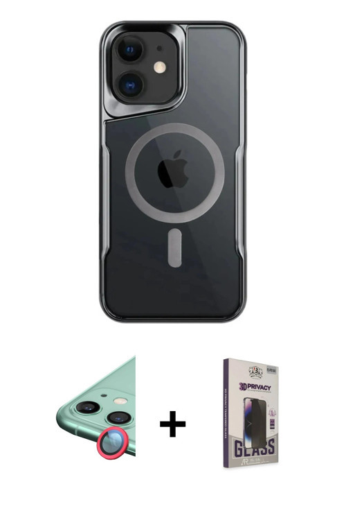 iPhone 11 Kılıf Yadigar Klasik Özel Seri - Siyah Bilvis Hayalet Cam Ekran Koruyucu + Kırmızı Ra
