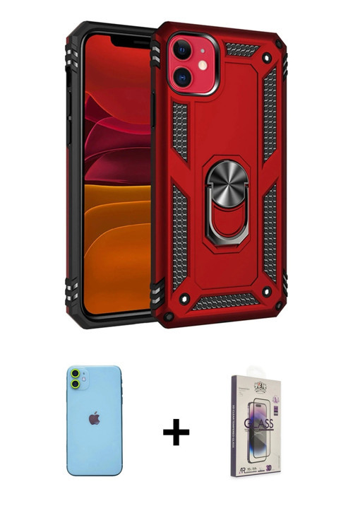 iPhone 11 Kılıf Ahenk Klasik Koleksiyonu - Siyah Bilvis 3D Cam Ekran Koruyucu + Yeşil Neon Fosf