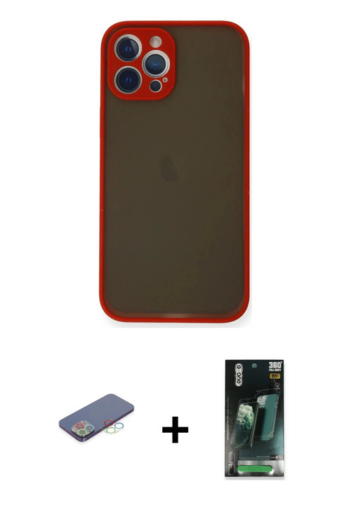 ieg™ iPhone 12 Pro Max Kılıf Ahenk Çizgi Serisi - Şeffaf 360 Full Body Arka Koruyucu + Mavi Renkli K
