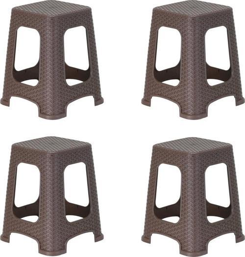 Plastik Rattan Hasır Desenli Büyük Tabure 4 lü Set