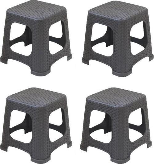 Plastik Rattan Hasır Desenli Küçük Tabure 4 lü Set