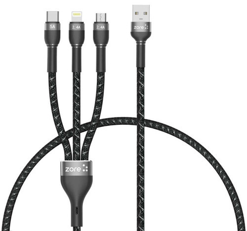 Siyah Shira Serisi 3 in 1 USB Kablo 30cm-MKST
