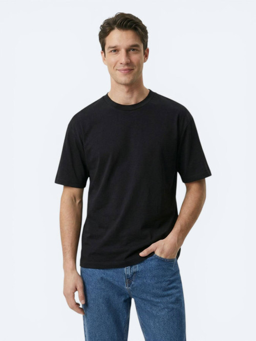 Siyah Düz %100 Pamuk T-Shirt