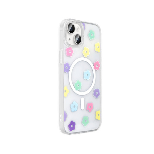 Apple iPhone 13 uyumlu Kılıf Folk M-Safe Şarj Özellikli Şeffaf Desenli Papatya