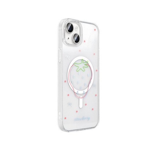 Apple iPhone 13 uyumlu Kılıf Folk M-Safe Şarj Özellikli Şeffaf Desenli Çilek