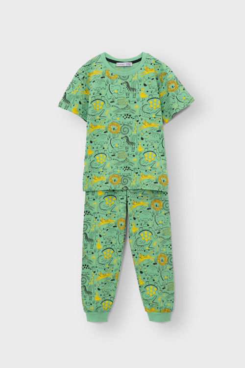 Animal Kingdom Desenli %100 Pamuk Kısa Kollu Çocuk Pijama Takım