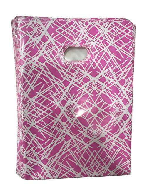 Pembe Çizgili Desenli Metalize Hediye Paketi El Geçmeli Poşet - 20x30 Cm. - 100 Adet