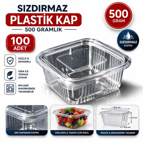 Sızdırmaz Plastik Kap 500 Gr 100 Adet Şeffaf Saklama Kabı Kapaklı Gıda Kabı