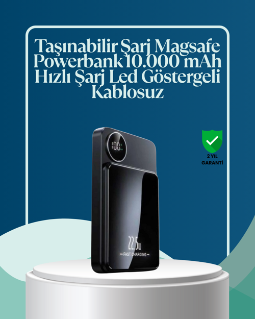 uygun 10000mAh Kapasiteli Manyetik USB-C ve Kablosuz Powerbank W09 popüler