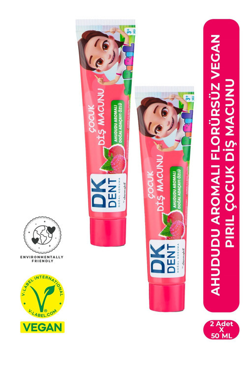 Ahududu Aromalı Florürsüz Vegan Çocuk Diş Macunu - Pırıl 50 Ml X 2 Adet