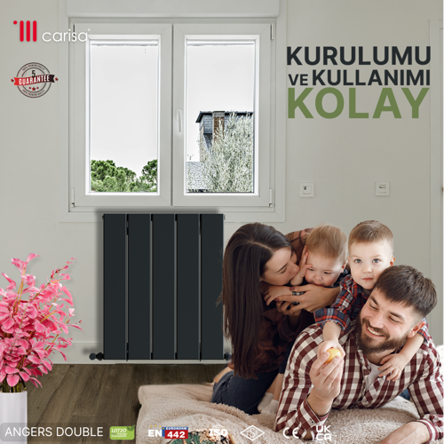 Angers Double Yakıt Tasarruflu Premium Malzeme Alüminyum Radyatör 60X149,5Cm Kumlu Antrasit
