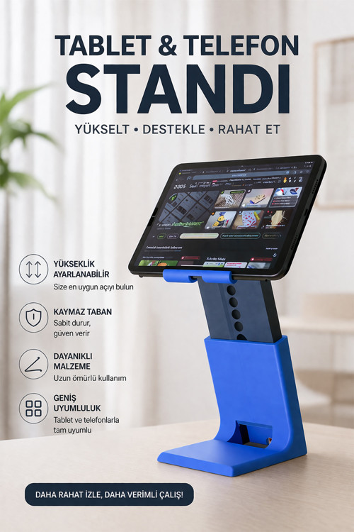 Ayarlanabilir Tablet & Telefon Standı | Yükseklik Ayarlı Masaüstü Stand | Kaymaz Taban Ergonomik Tutucu