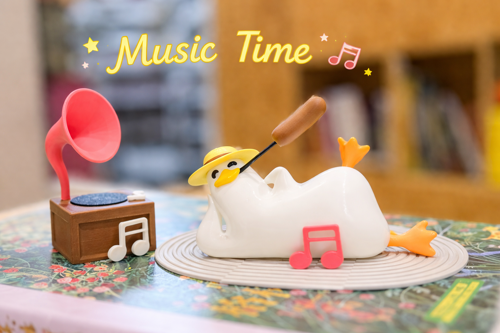 Müzik Dinleyen Ördek Biblo 🐥🎶 | Gramofonlu Dekoratif Figür Seti | Masaüstü Eğlenceli Oda Süsü |