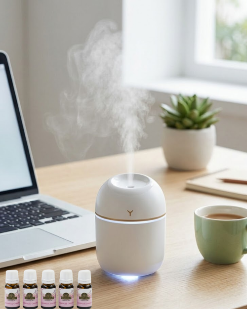 tekno Mini Hava Nemlendirici USB Bağlantılı LED Işıklı 5 Esans Hediyeli Aromaterapi Difüzör�