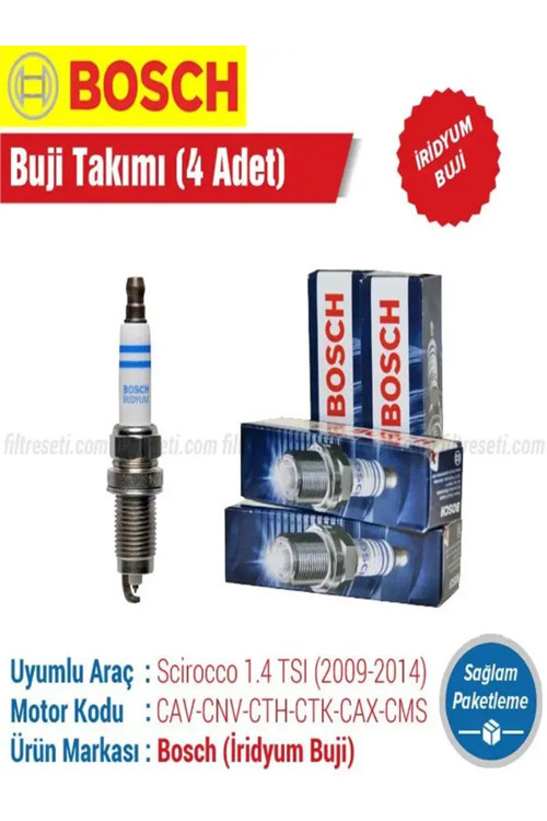 VW Scirocco 1.4 TSI Bosch İridyum Buji Takımı (2009-2014)Motor No:CAV-CNV-CTH-CTK