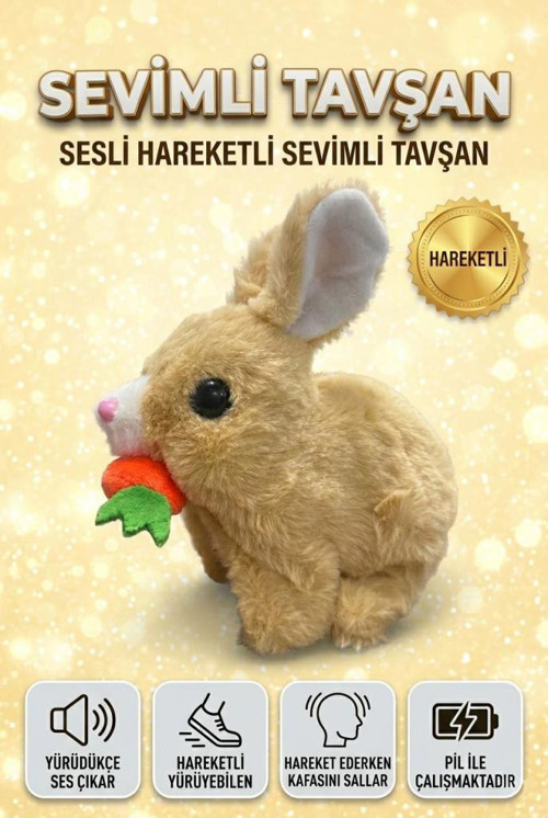 Sevimli Arkadaşım Tavşan: Sesli Yürüyen Hareketli Havuç Detaylı Eğitici Oyuncak Peluş KAHVERENGİ
