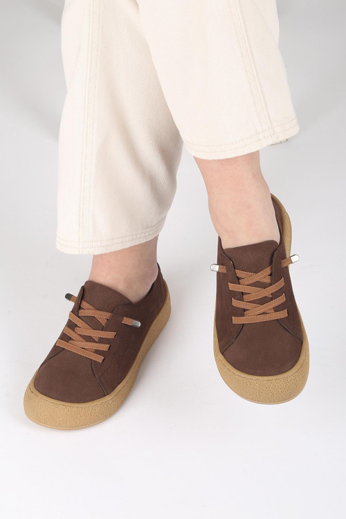 Luna Hakiki Deri Kahve Slip-on Kadın Ayakkabı