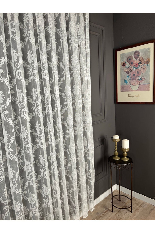 Taç Damask Kullanıma Hazır Sık Pile Tül Perde Tek Kanat