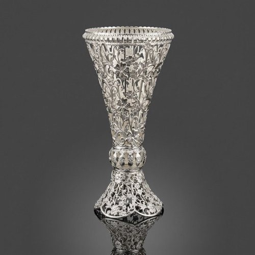 Gümüş Metal Kristal Taşlı Metal Vazo 30cm LKM070