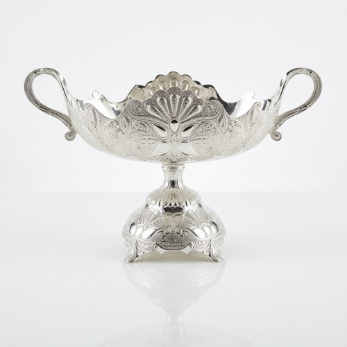 Gümüş Osmanlı Telkari Desenli Konsol Ayaklı Büyük Gondol- Lüks Çikolatalık ve İkramlık LKM-417