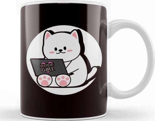 Code Girl Cat Computer Science Developer Internet Debugging Kupa Bardak Porselen