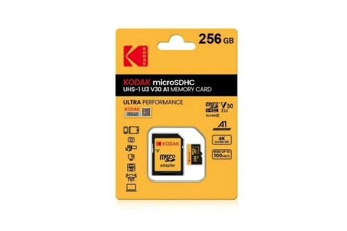 256GB UHS-I U3/V30/A1 Yellow MicroSD + Adaptör