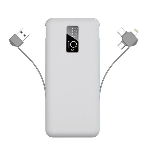 MKST Beyaz PW-05 Hızlı Led Göstergeli Micro Lightning Type-C Kablolu Taşınabilir Powerbank 10000mAh
