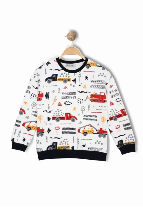ERKEK ÇOCUK ARABA VE İŞ MAKİNELERİ DESENLİ SWEATSHIRT