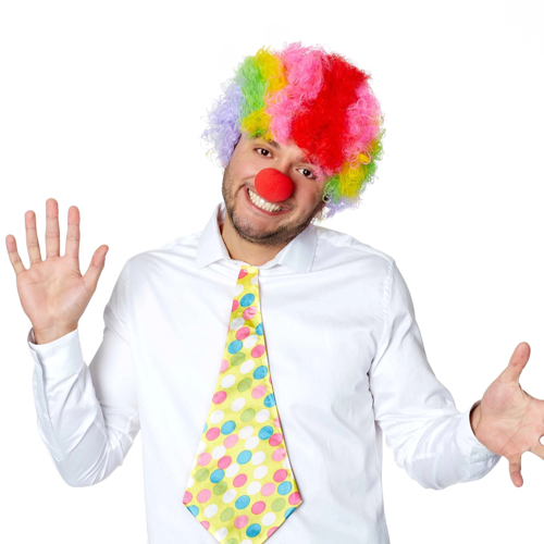 Rengarenk Kıvırcık Afro Bonus Peruk Kırmızı Burun Seti