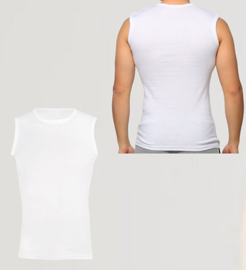 Erkek Sıfır Kol Bisiklet Yaka Slimfit Likralı Düz Tişört Beyaz