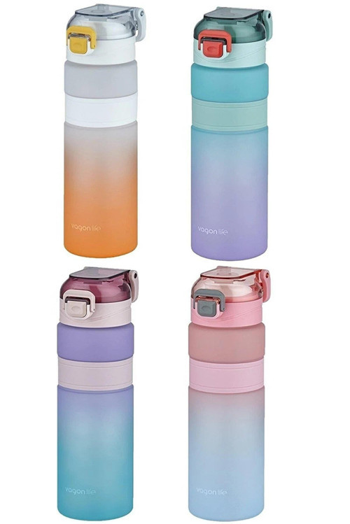 800 ML Çift Renk Kaydırmaz Silikon Gövde Motivasyon Su Matarası (Karışık Renk 1 Adet)