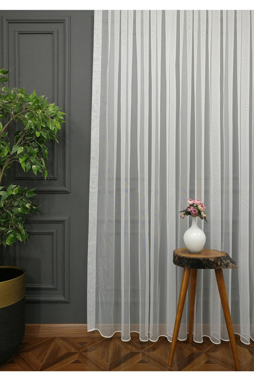 Taç Kullanıma Hazır Ekstraforlu Vual Tül Perde Tek Kanat