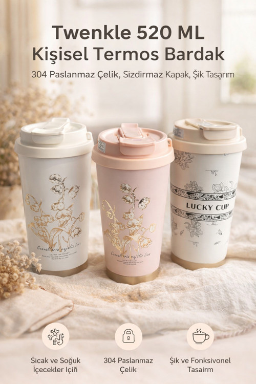 Twenkle 520 ML Kişisel Termos Bardak – 304 Paslanmaz Çelik, Sızdırmaz Kapak, Şık Tasarım