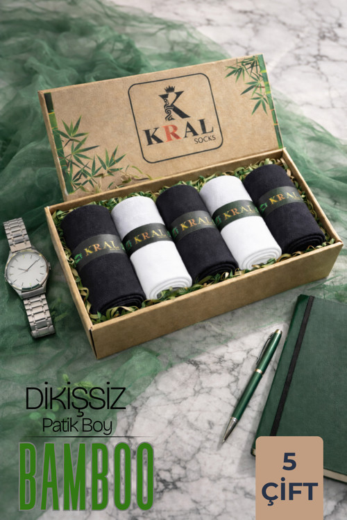 Erkek Patik Düz Desen (5 Çift) Bambu Dikişsiz Hassas Dokuma Parfümlü Kısa Çorap