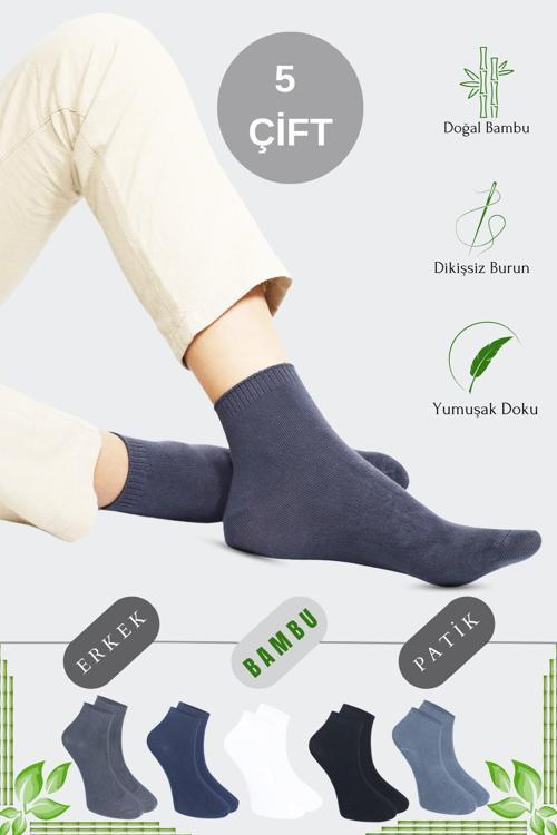 Erkek Patik Düz Desen (5 Çift) Bambu Dikişsiz Hassas Dokuma Parfümlü Kısa Çorap