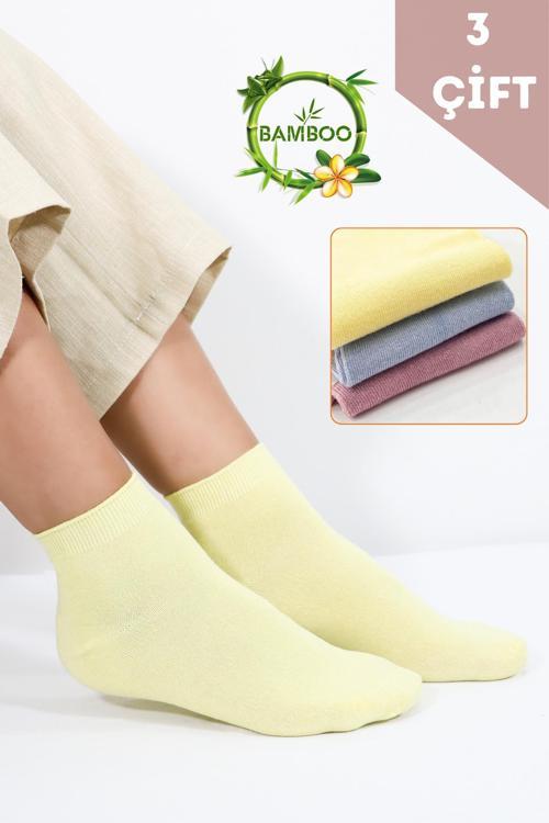 Kadın Bambu Patik Çorap (3 ADET) Görünmez Dikişsiz Parfümlü Kısa Yazlık Kadın Çorabı