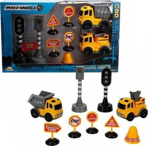 2552 Maxx Wheels Sesli ve Işıklı Arabalı Trafik Işık Seti - İnşaat Araçları