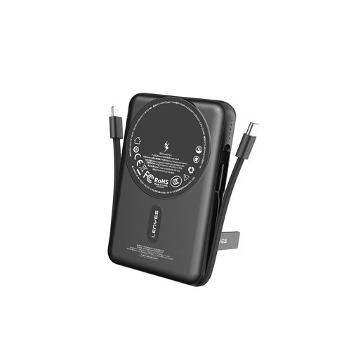 P571 Pd 22.5W Standlı M-Safe Özellikli Type-C&Lightning Kablolu Powerbank 15W 10000Mah Siyah