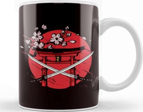 Japan Flag Katana Cherry Blossom Tree Sakura Japanese Art Kupa Bardak Porselen