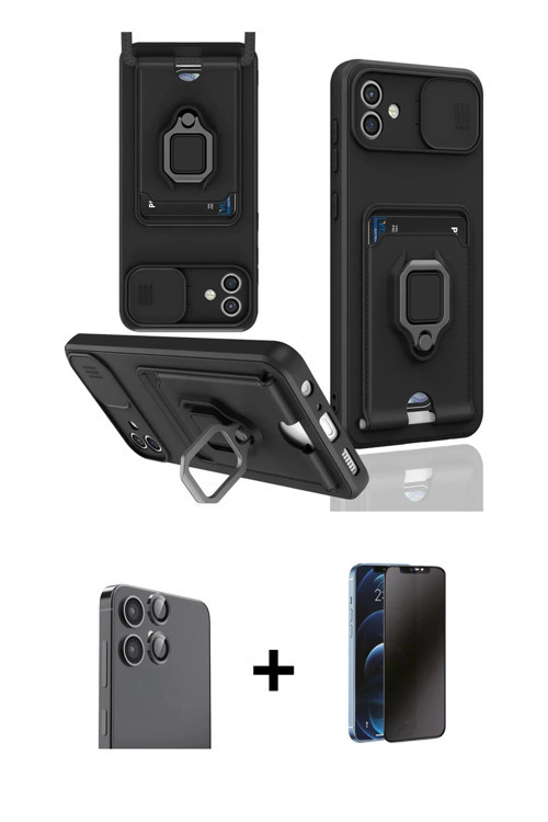 ieg™ Galaxy A06 Kılıf Vadi Form Prime - Siyah 3D Antistatik Hayalet Cam Ekran Koruyucu + Siyah Raze
