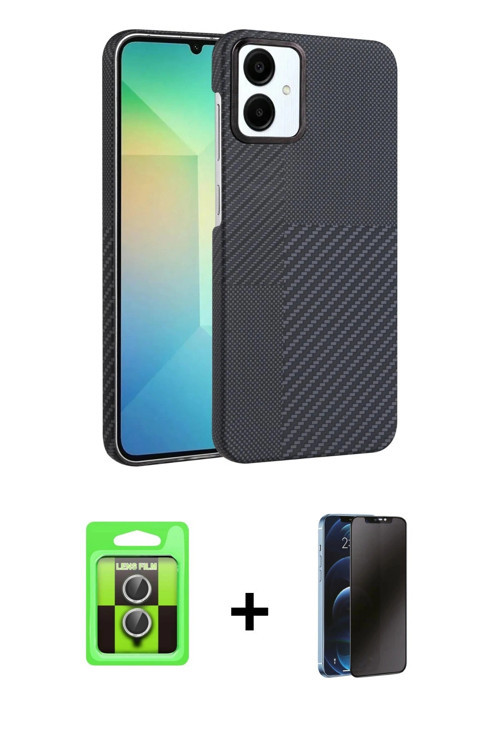 ieg™ Galaxy A07 4G Kılıf Doruk Serisi - Siyah 3D Antistatik Hayalet Cam Ekran Koruyucu + Gümüş Raze