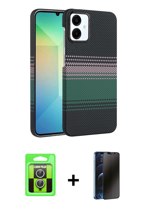 ieg™ Galaxy A07 4G Kılıf Doruk Serisi - Siyah 3D Antistatik Hayalet Cam Ekran Koruyucu + Gümüş Raze