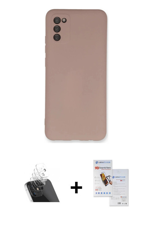 ieg™ Galaxy A03S Kılıf Ahenk Serisi - Siyah Seramik Nano Ekran Koruyucu + Şeffaf Kamera Lens Koruma